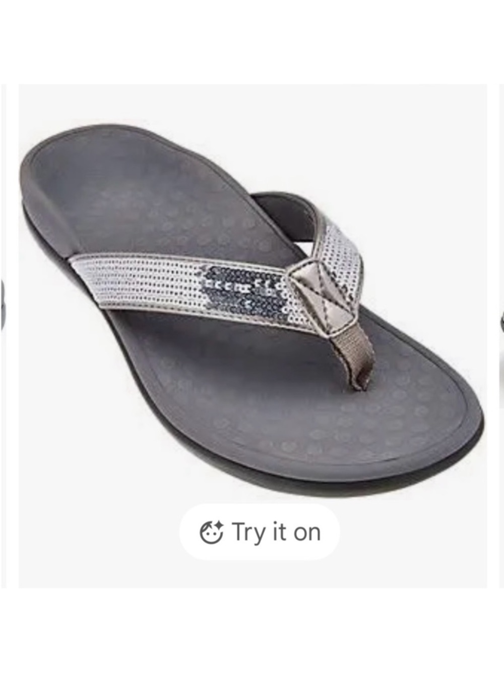 Vionic Women's Gray Metallic Sequin Flip Flop Sandals